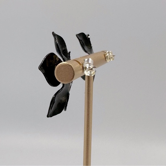 Black & Turquoise Enamel Flower Earrings - Picture 3 of 4